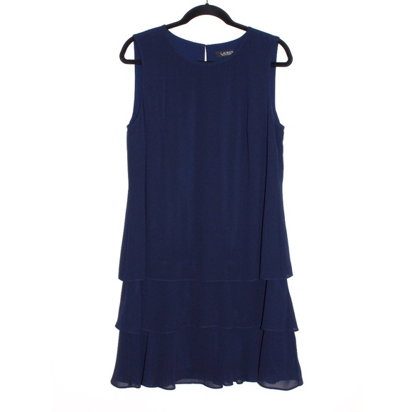 Lauren Ralph Lauren Crinkle Georgette Shift Dress in Lighthouse Navy - Picture 1 of 16